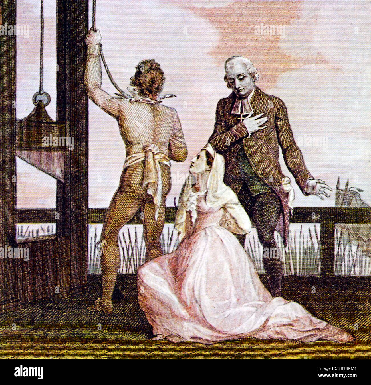 Marie Antoinette über den Gerüst, als sie während der Französischen Revolution am 16. Oktober 1793 ihrer Hinrichtung durch Guillotine gegenüberstand Stockfoto