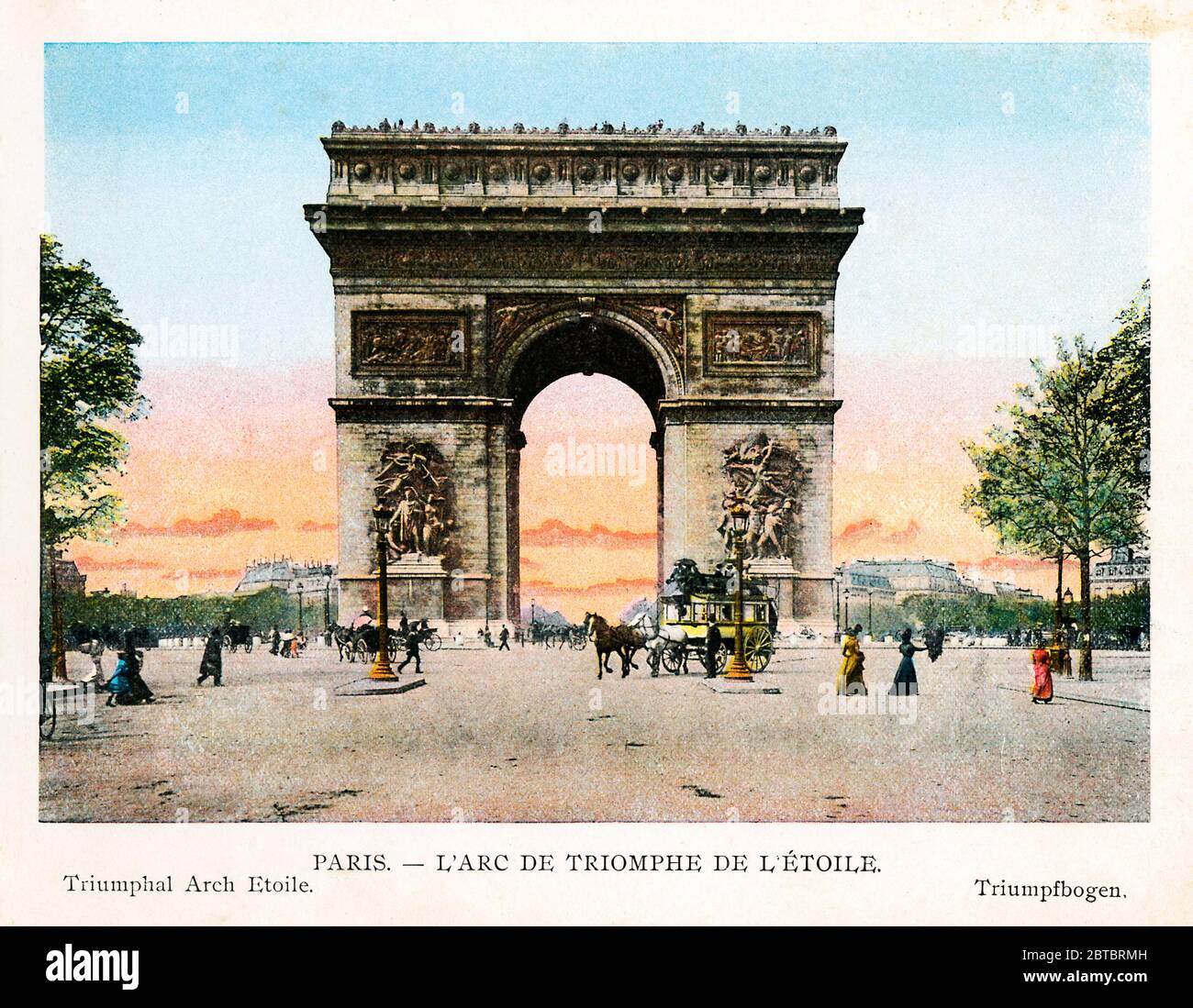 Arc de Triomphe de L'Étoile, Paris 1900 Farbfoto des berühmten französischen Denkmals für die revolutionäre und Napoleonische Kriege, das von Bonaparte 1806 begonnen und 1836 fertiggestellt wurde Stockfoto