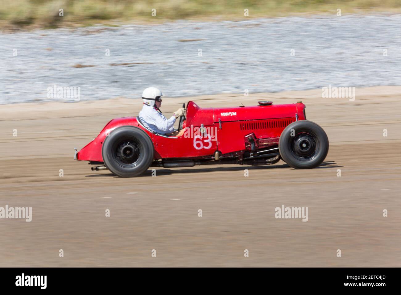 Alte amerikanische Autos Hot Rods auf Pendine Sands, Carmarthenshire, Wales UK Stockfoto