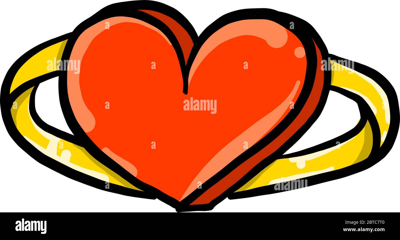 Goldener Ring mit Herz, Illustration, Vektor auf weißem Hintergrund Stock Vektor