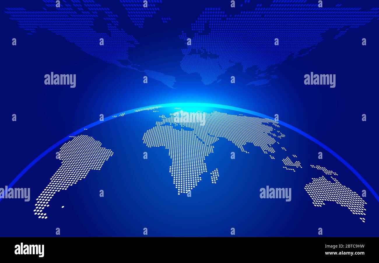 Blaue digitale Erde Morgendämmerung, Internet-Technologie Hintergrund. Stockfoto