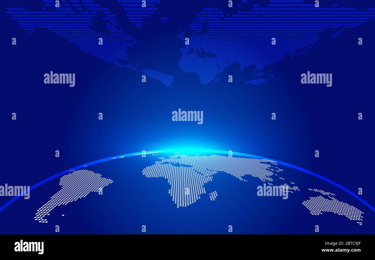 Blaue digitale Erde Morgendämmerung, Internet-Technologie Hintergrund. Stockfoto
