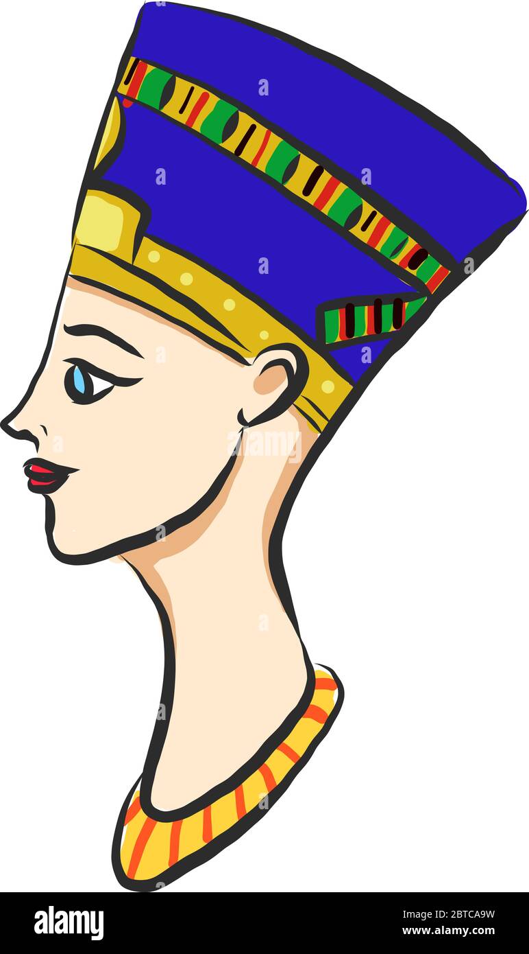 Ägyptische Königin Nefertiti , Illustration, Vektor auf weißem Hintergrund Stock Vektor