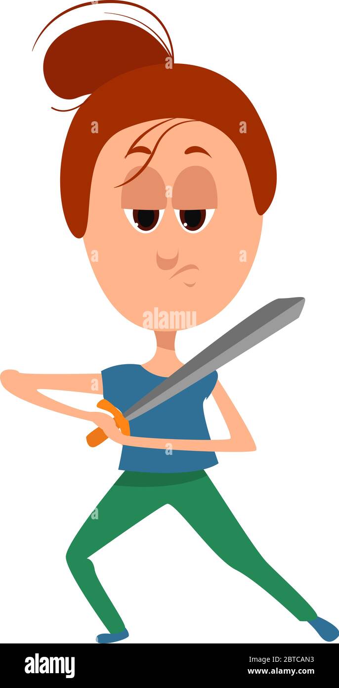 Mädchen mit einem Schwert , Illustration, Vektor auf weißem Hintergrund Stock Vektor