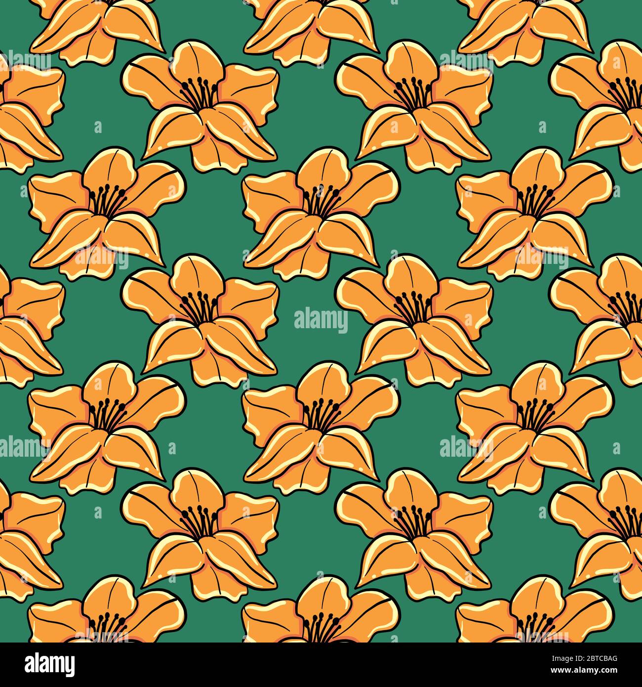 Orange Blumen Muster , Illustration, Vektor auf weißem Hintergrund Stock Vektor