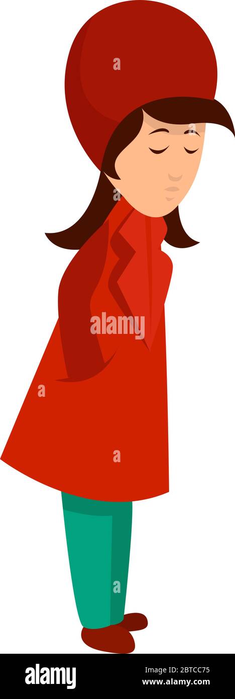 Frau in rotem Mantel, Illustration, Vektor auf weißem Hintergrund Stock Vektor