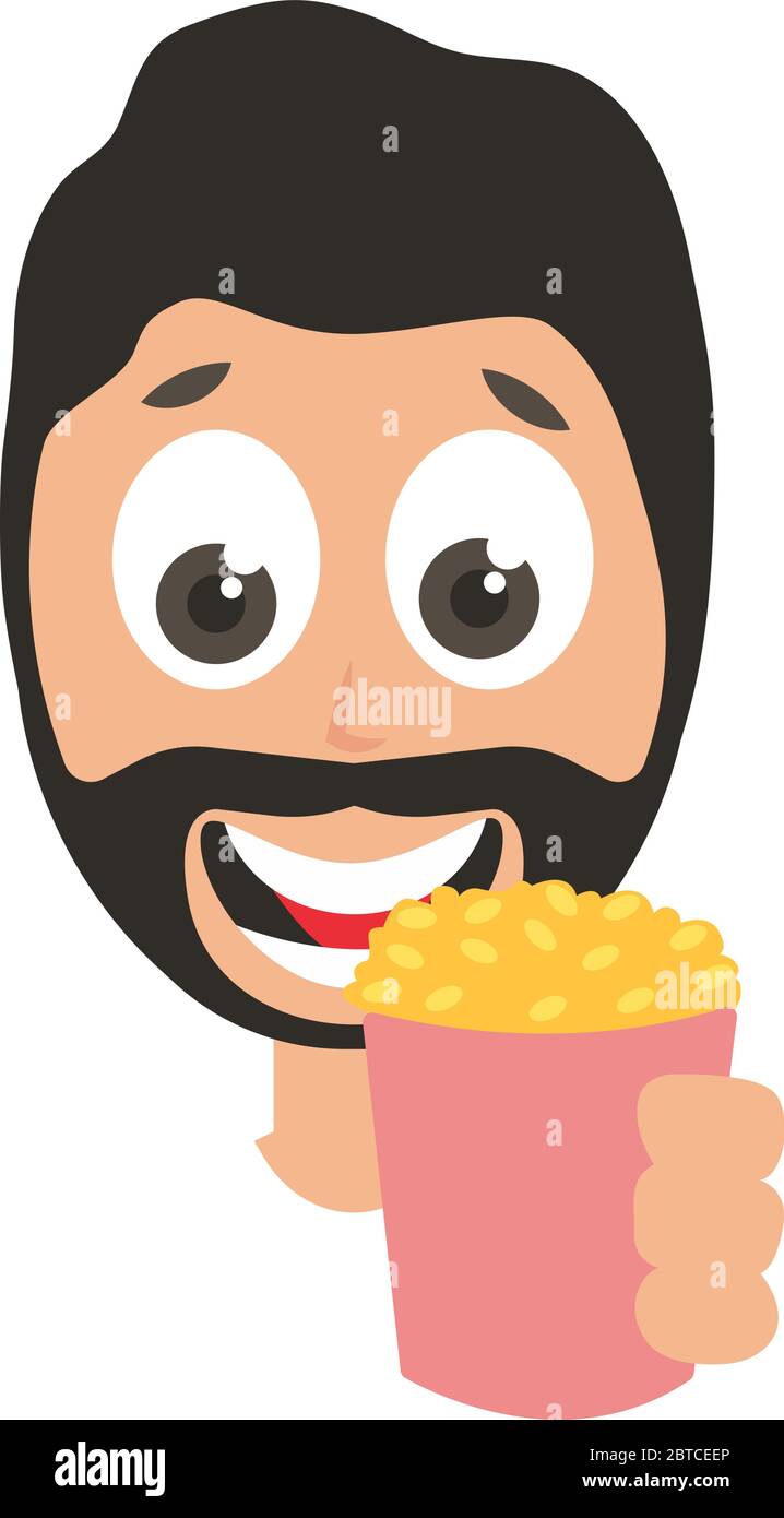 Mann mit Popcorn, Illustration, Vektor auf weißem Hintergrund Stock Vektor
