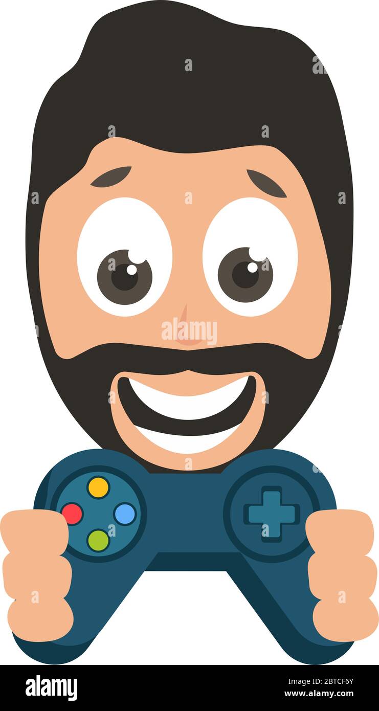 Mann mit Gamepad, Illustration, Vektor auf weißem Hintergrund Stock Vektor