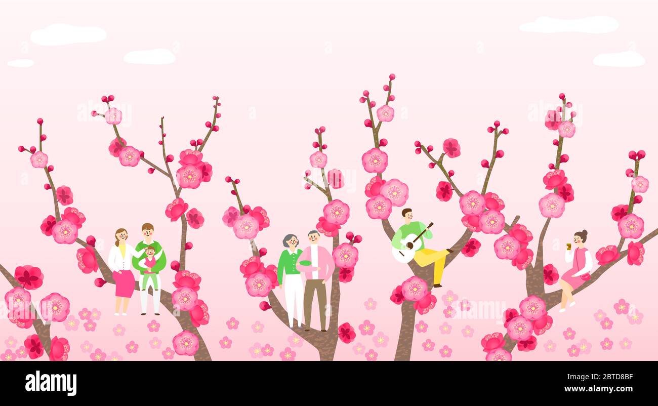 Schöne Frühlingslandschaft mit blühenden Blumen Illustration 009 Stock Vektor