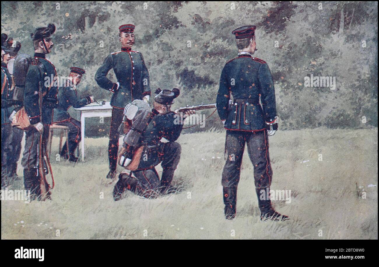 Sächsische Armee, Militärpolizei auf dem Schießstand beim Üben, Deutschland, ca. 1900 / Sachsens Heer, Feldjaeger auf dem Schiessstand beim ueben, Deutschland, ca 1900, historisch, historisch, digital verbesserte Reproduktion eines Originals aus dem 19. Jahrhundert / digitale Reproduktion einer Originalvorlage aus dem 19. Jahrhundert, Stockfoto