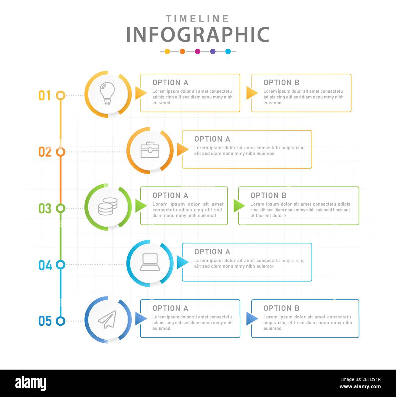 Infografik Vektor Vorlage, 5 Schritte modernes Timeline Diagramm mit Prozessplaner. Stock Vektor