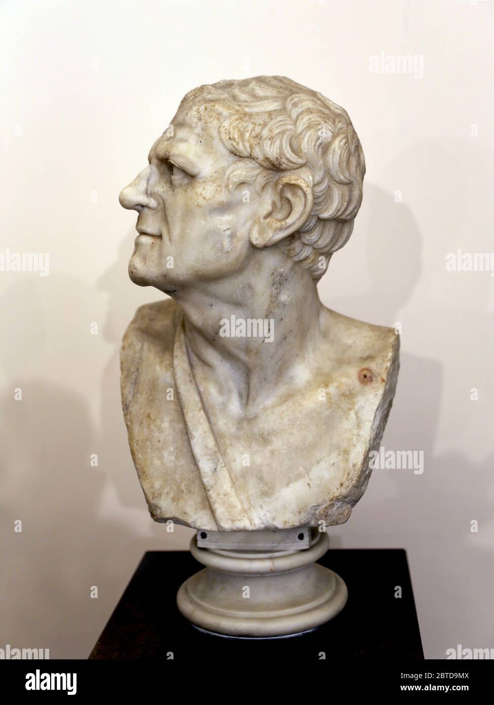 So genannte Lysimachus (c. 361-281 v. Chr.) König der Spur. Marmorbüstenporträt, Kopie Augustus (c. 23 V. CHR.-14 N. CHR.). Archäologisches Museum, Neapel. Stockfoto