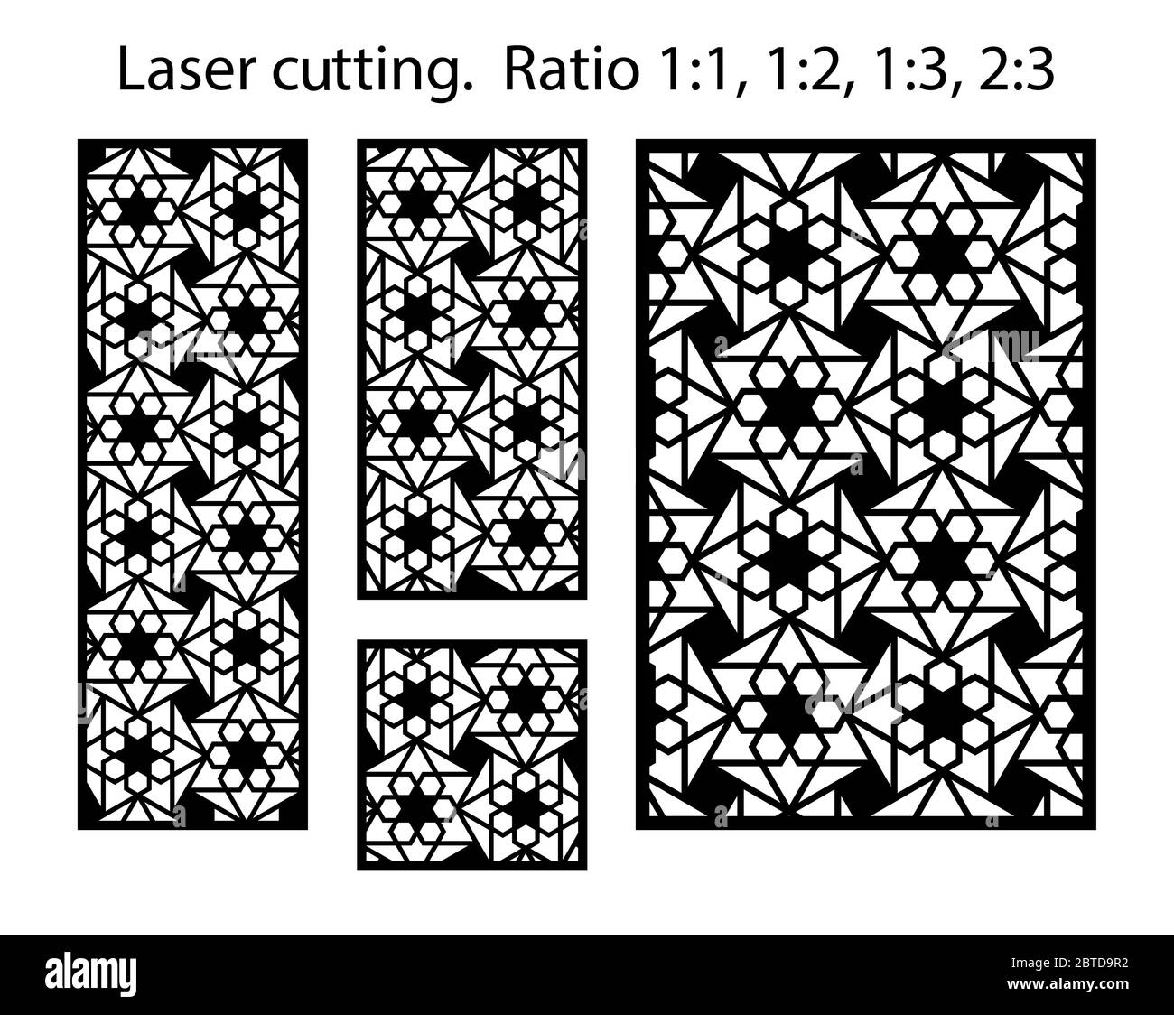 Jali decorative vector panel, fence, screen design. Cnc template set. Laser cut pattern kit. Set of geometric screens for laser cutting Stock Vektor