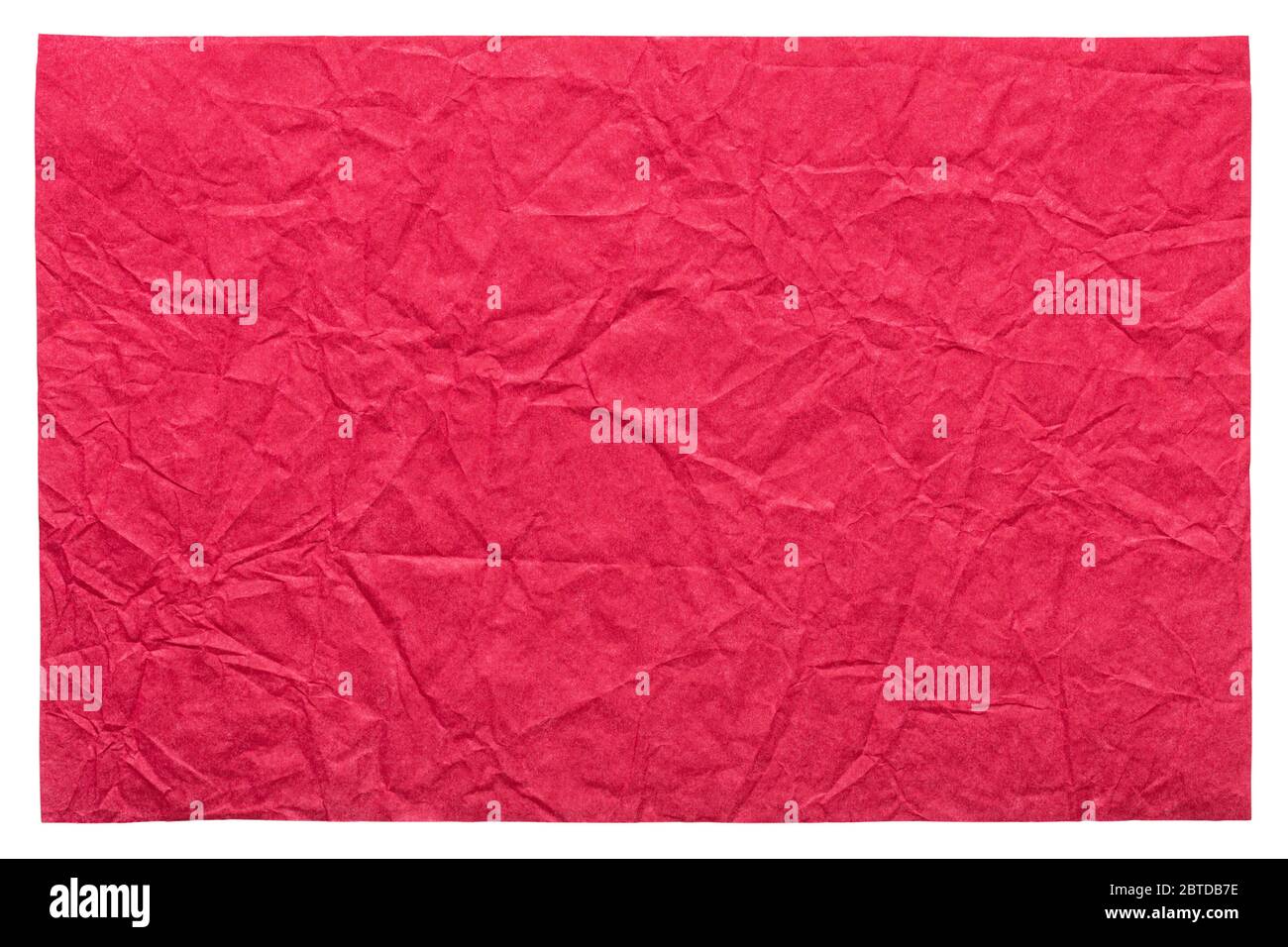 Vereinzeltes zerknitterte Blatt Papier in neuer, satter rosa Farbe. Stockfoto