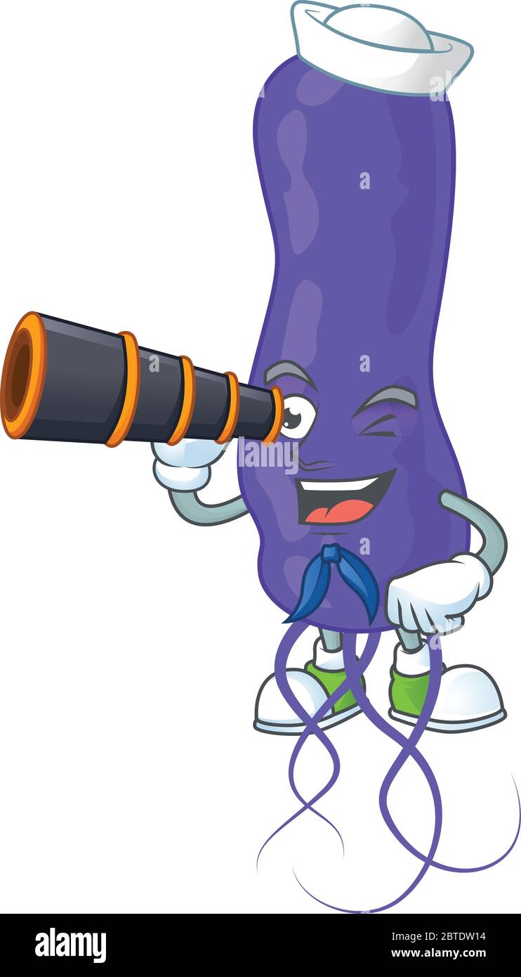 Cartoon-Bild von blauen Spirila in Sailor Charakter mit einem Binokular Stock Vektor
