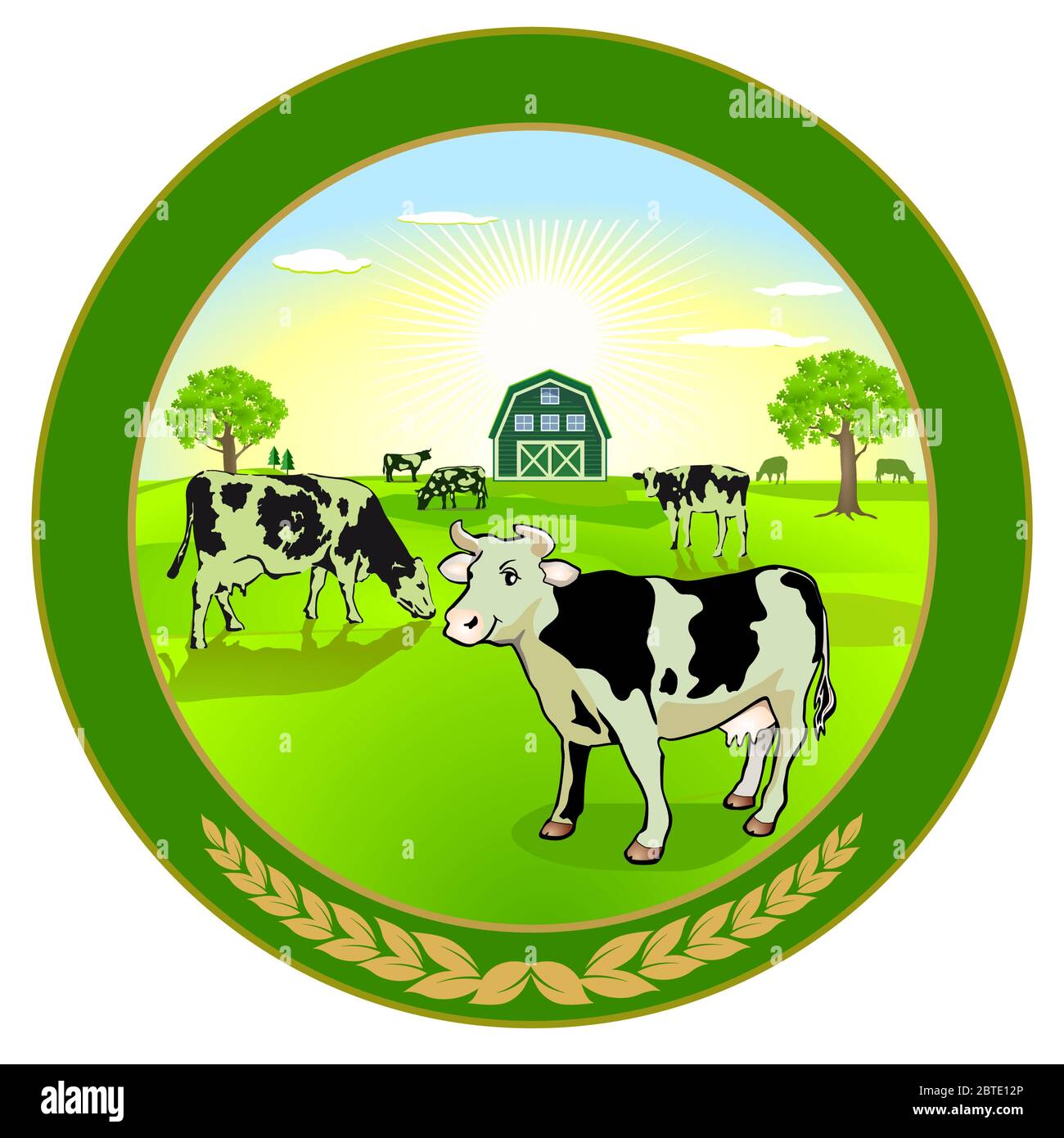 Bio-Milchprodukte Illustration mit Kühen - Vektor Illustration Stock Vektor