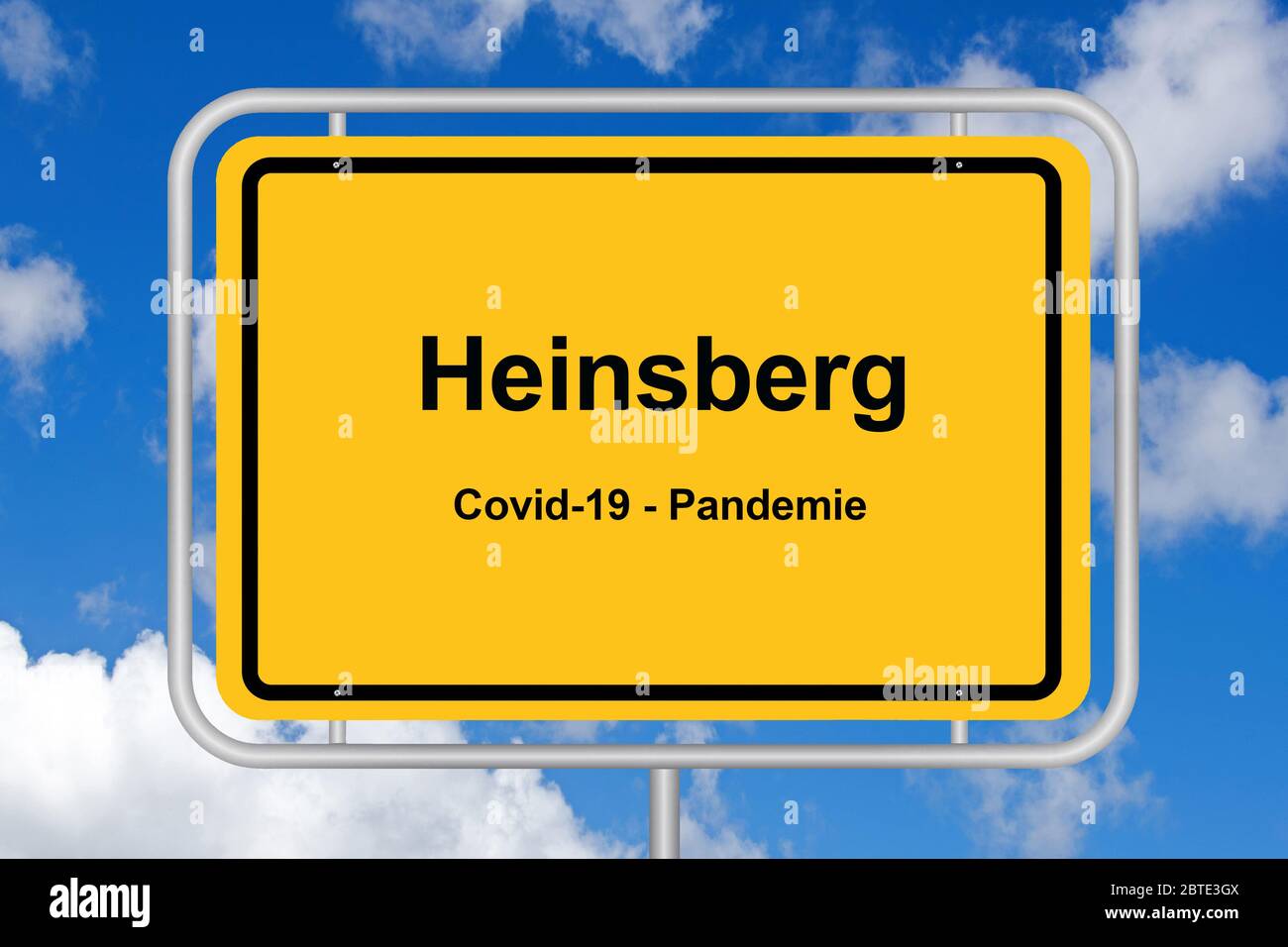 Ortsschild Heinsberg, COVID19, Pandemie, Zentrum von Corona, Deutschland Stockfoto