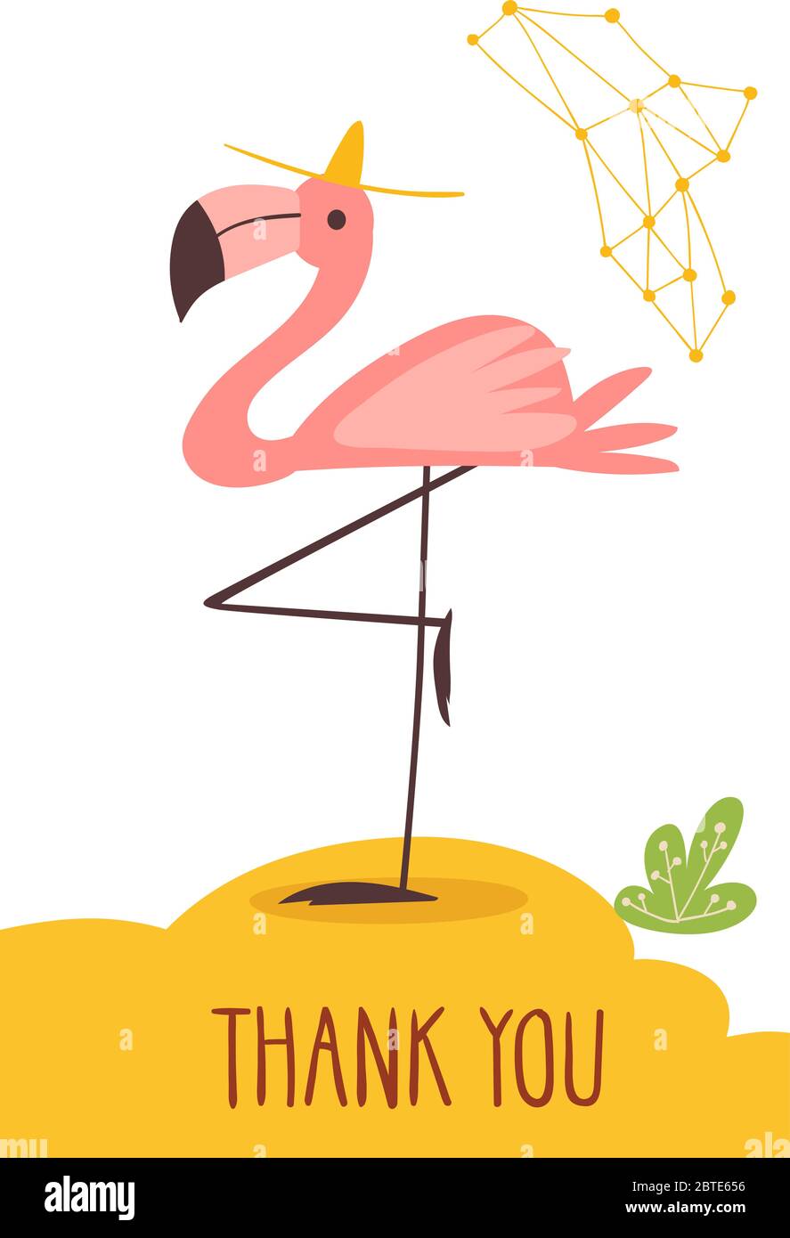 Vektor lustige Cartoon Hand gezeichnet danke Karte mit Flamingo. Stock Vektor
