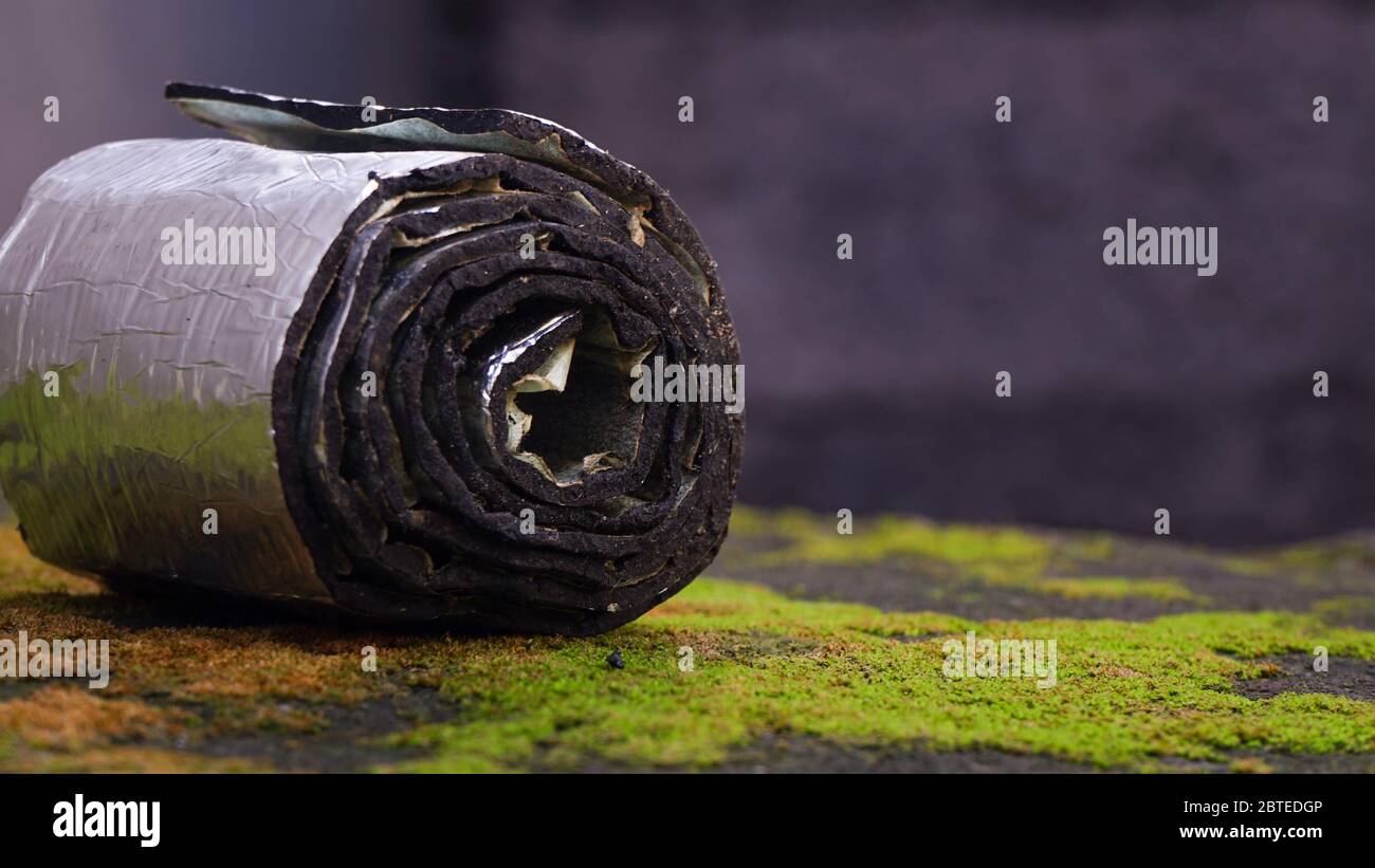 Nahaufnahme des schwarzen doppelseitigen Klebebands Stockfoto