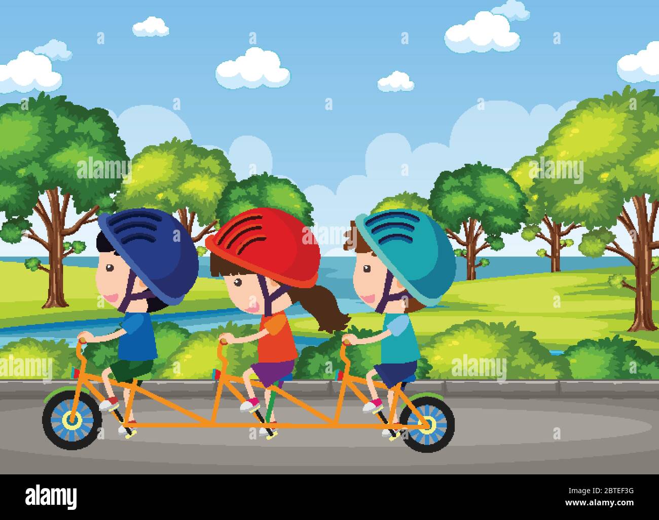 Hintergrund-Szene mit Kindern Fahrrad fahren in den Park Illustration Stock Vektor