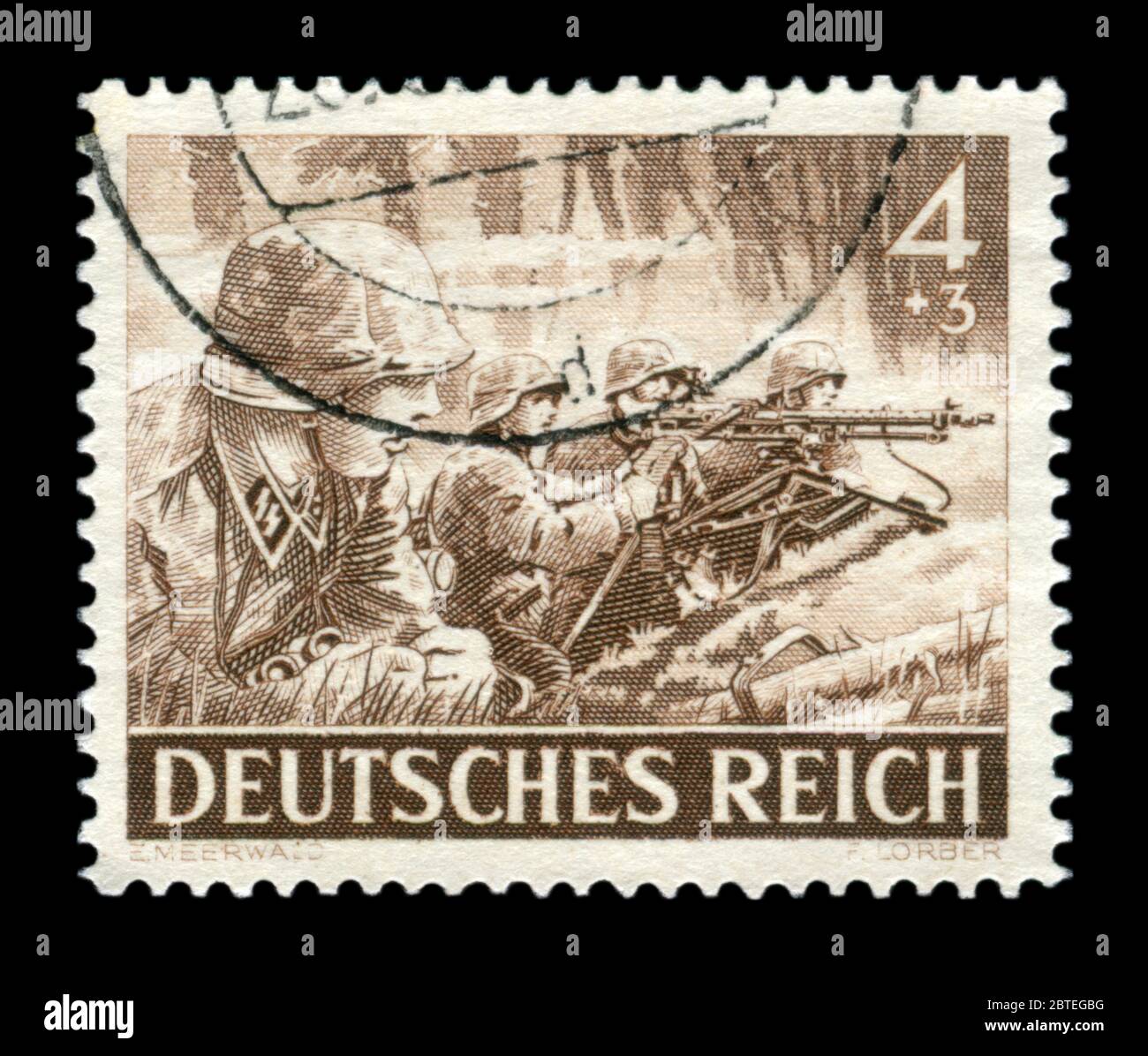 Deutsche historische Stempel: maschinengewehrschützen der Elite Division der Wehrmacht, der Waffen-SS mit Maschinengewehr mg-34, Memorial Day Ausgabe 1943, Deutschland Stockfoto