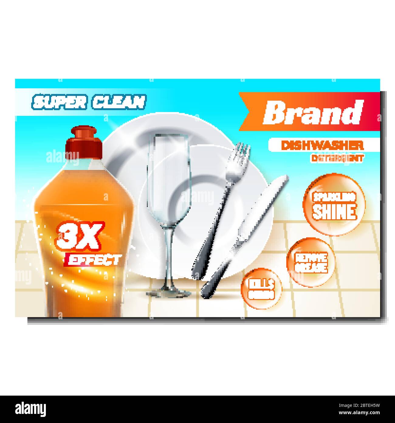 Geschirrspüler Waschmittel Werbung Banner Vektor Stock-Vektorgrafik - Alamy