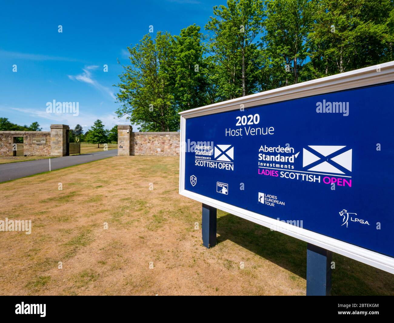 Archerfield, East Lothian, Schottland, Großbritannien, 25.. Mai 2020. Eintritt in den Renaissance Golf Club, der in diesem Jahr die Scottish Open ausrichten wird. Die Golfplätze in Schottland dürfen ab Mai 28. wieder eröffnet werden Stockfoto