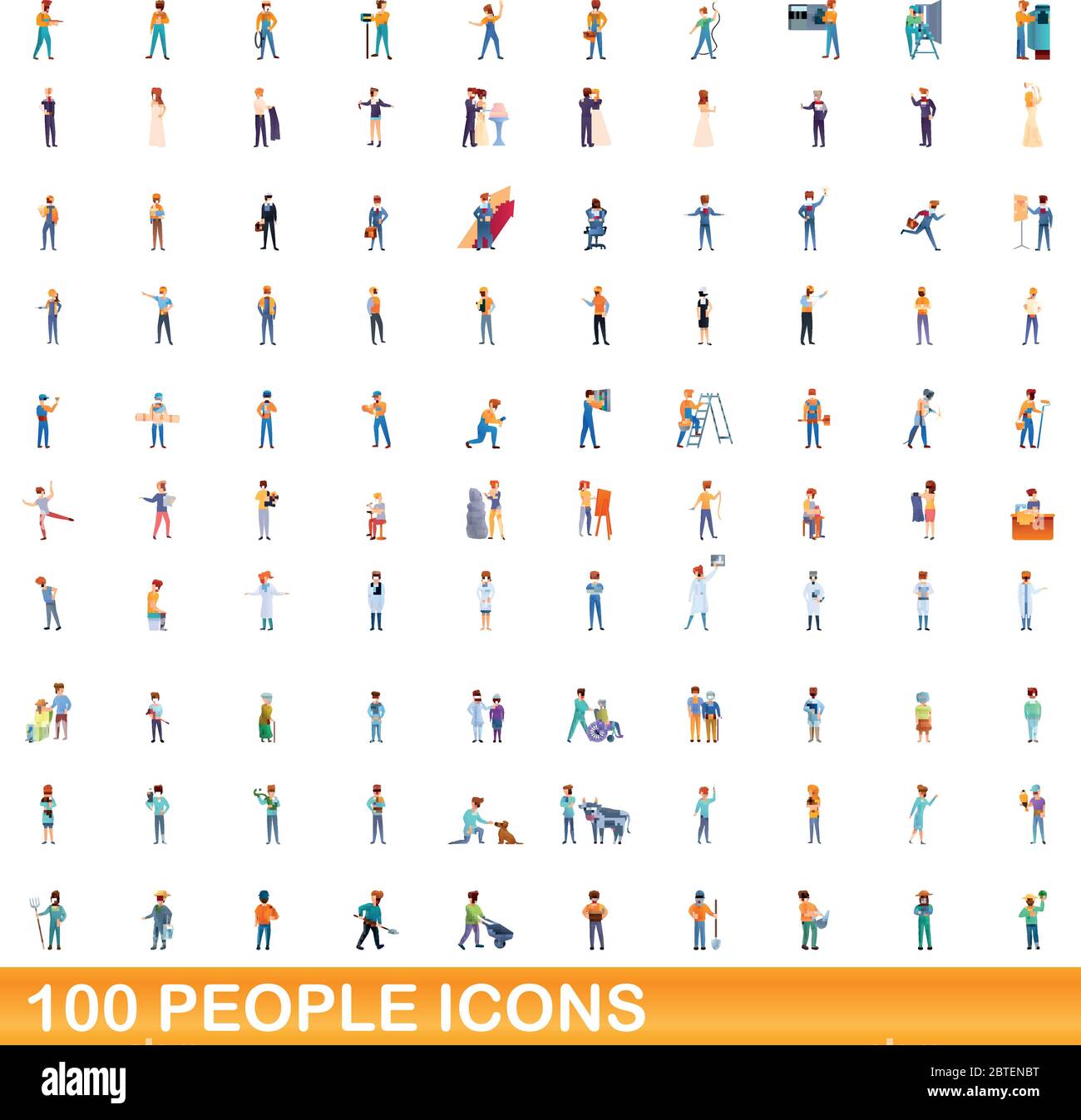 100 Personen Symbole gesetzt. Cartoon Illustration von 100 Personen Symbole Vektor auf weißem Hintergrund einstellen Stock Vektor
