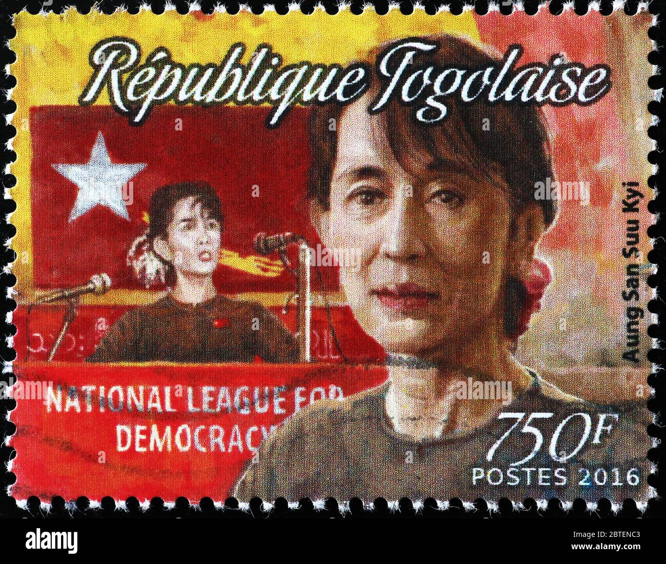 Aung San suu Kyi auf Briefmarke von Togo Stockfoto