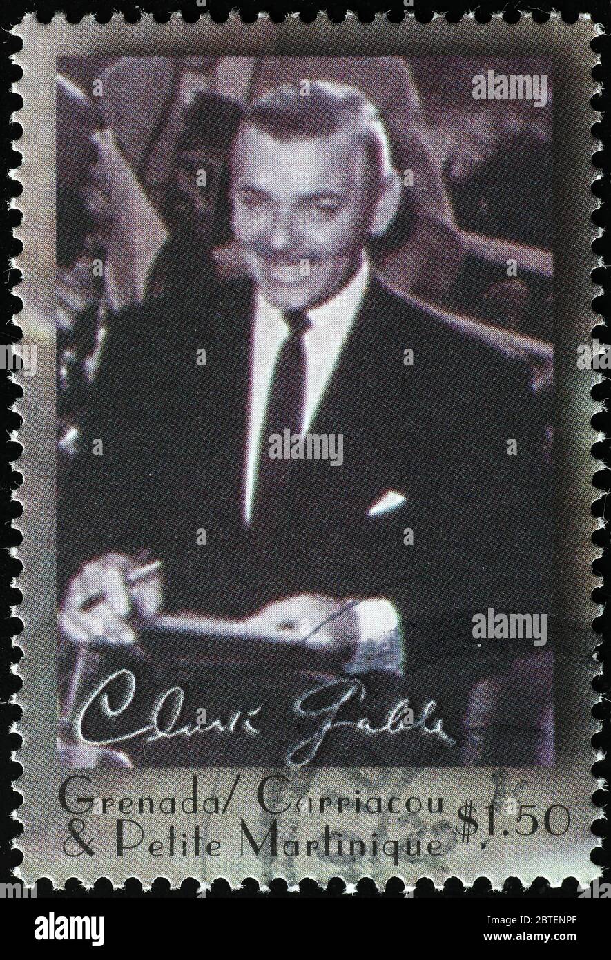 Clark Gable und seine Unterschrift auf Briefmarke Stockfoto