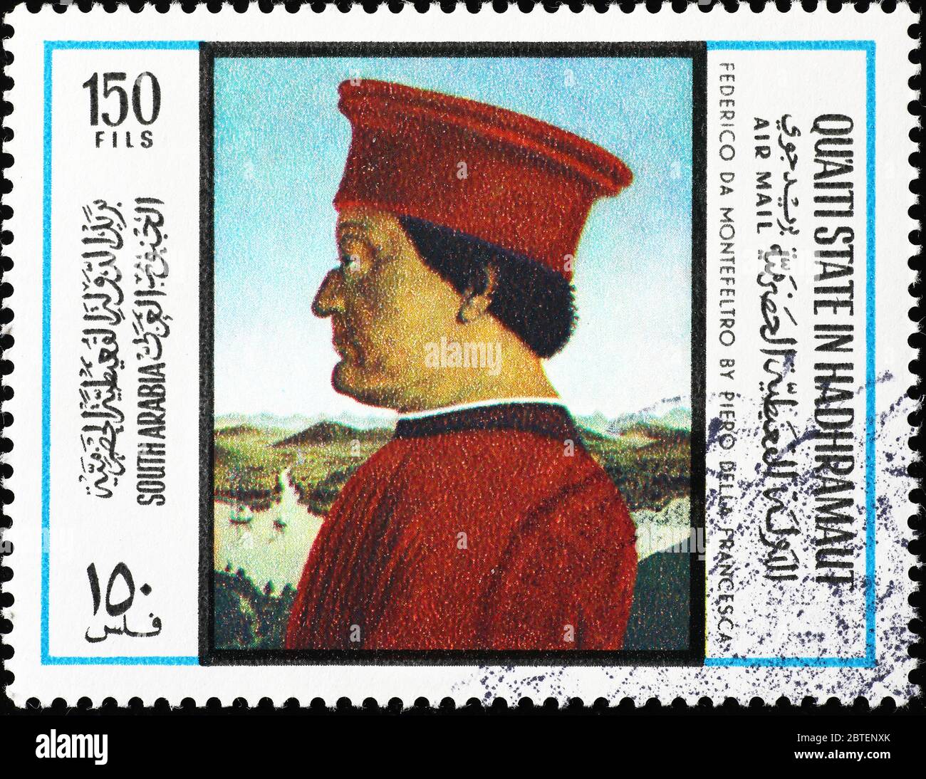 Federico da Montefeltro von Piero della Francesca auf Briefmarke Stockfoto