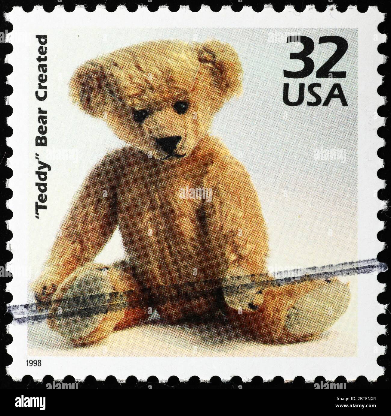 Der erste Teddybär, der 1902 auf amerikanischer Briefmarke gefeiert wurde Stockfoto