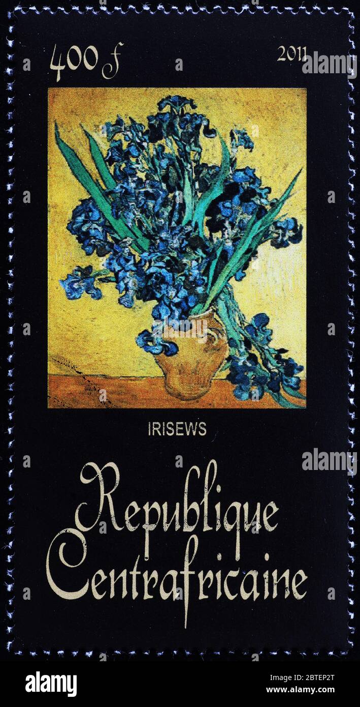 Iris von Van Gogh auf Briefmarke gemalt Stockfoto