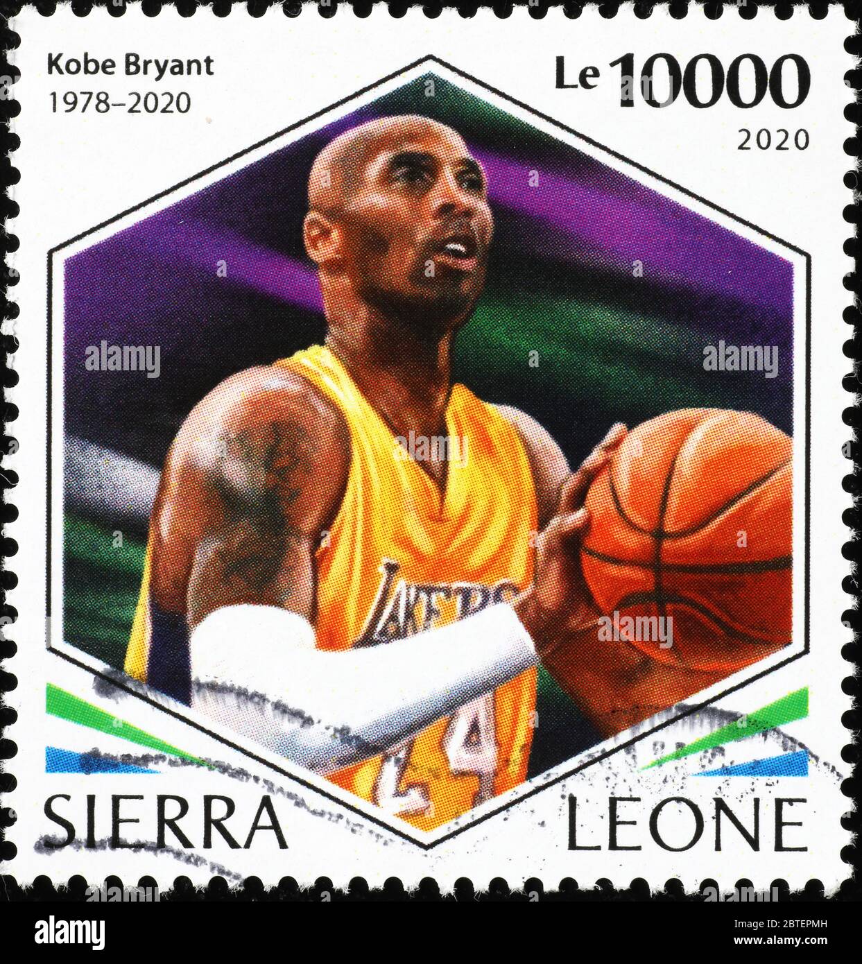 Kobe Bryant in einer Freiwurf auf Briefmarke Stockfoto