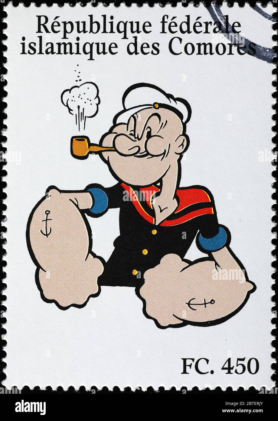 Popeye auf Briefmarke von Komoren Stockfoto