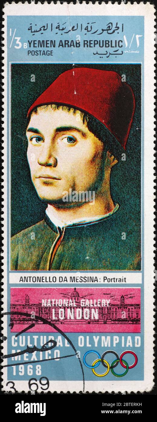 Porträt von Antonello da Messina auf Briefmarke Stockfoto