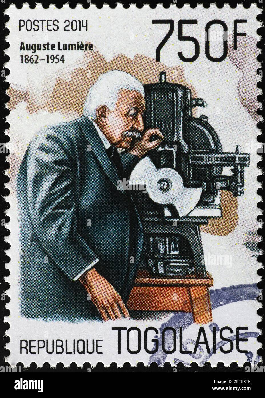 Porträt von Auguste Lumiere auf Briefmarke Stockfoto
