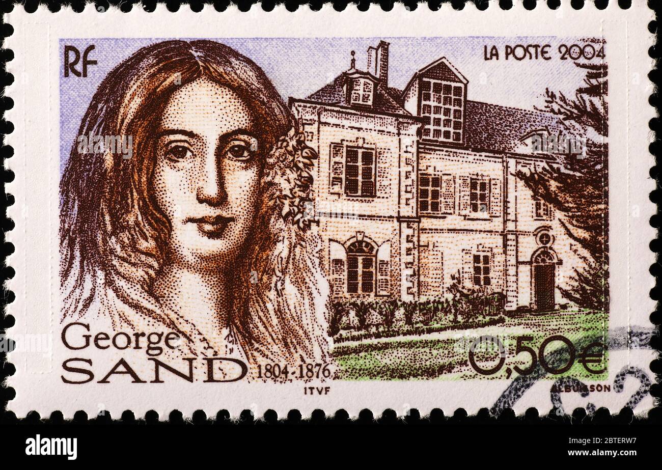 Porträt von George Sand auf französischer Briefmarke Stockfoto