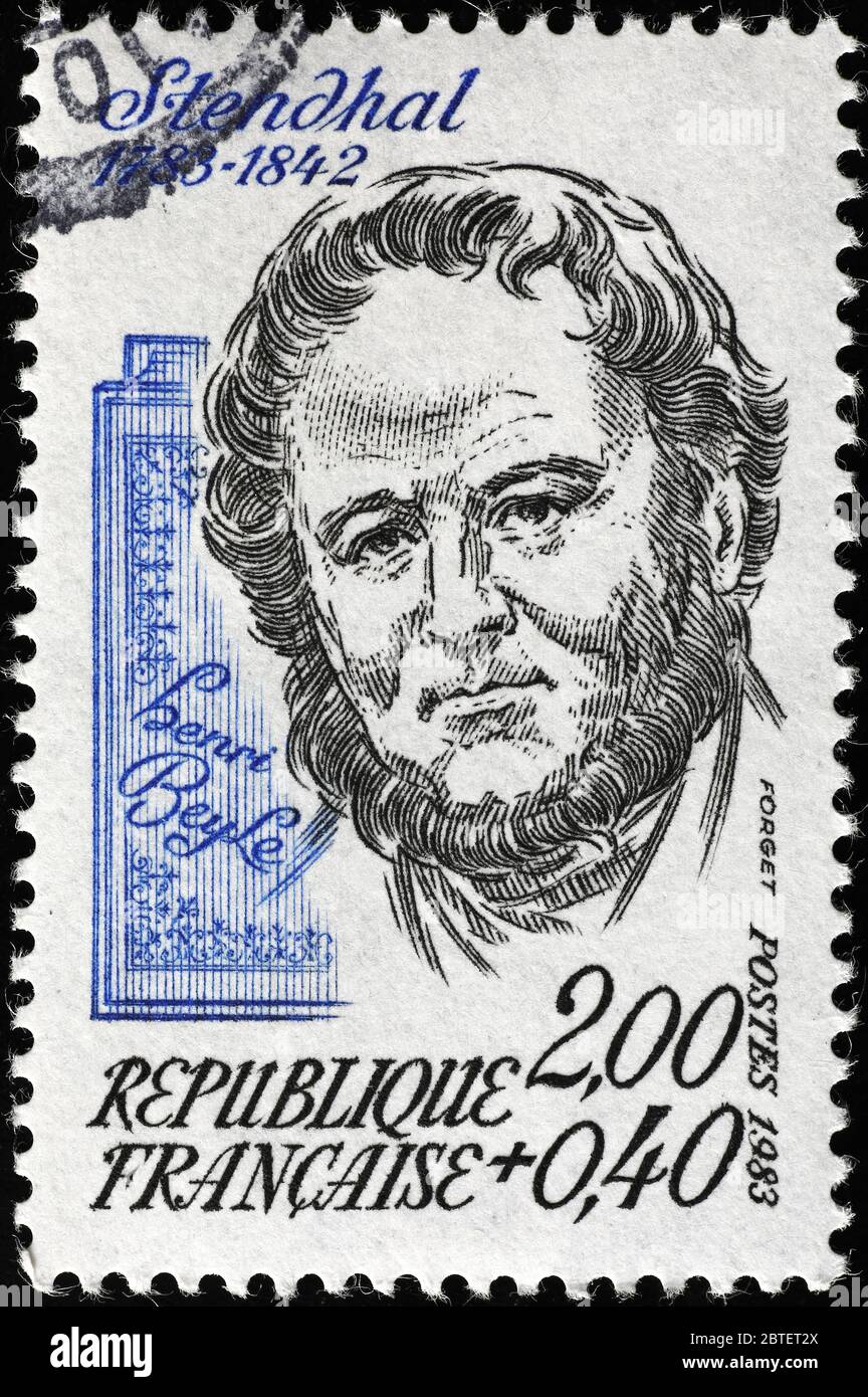Porträt von Stendhal auf französischer Briefmarke Stockfoto