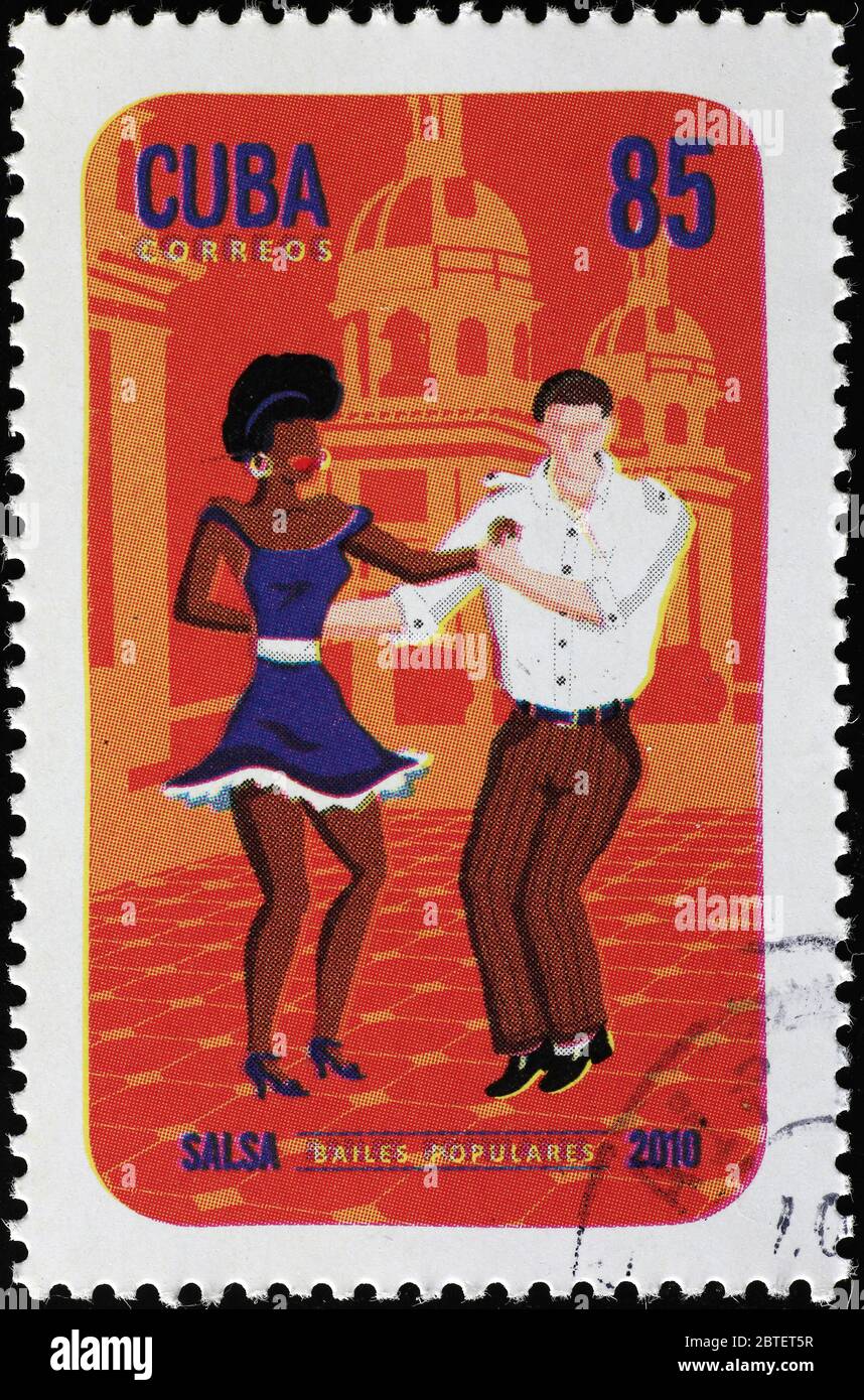 Salsa-Tänzer auf kubanischer Briefmarke Stockfoto