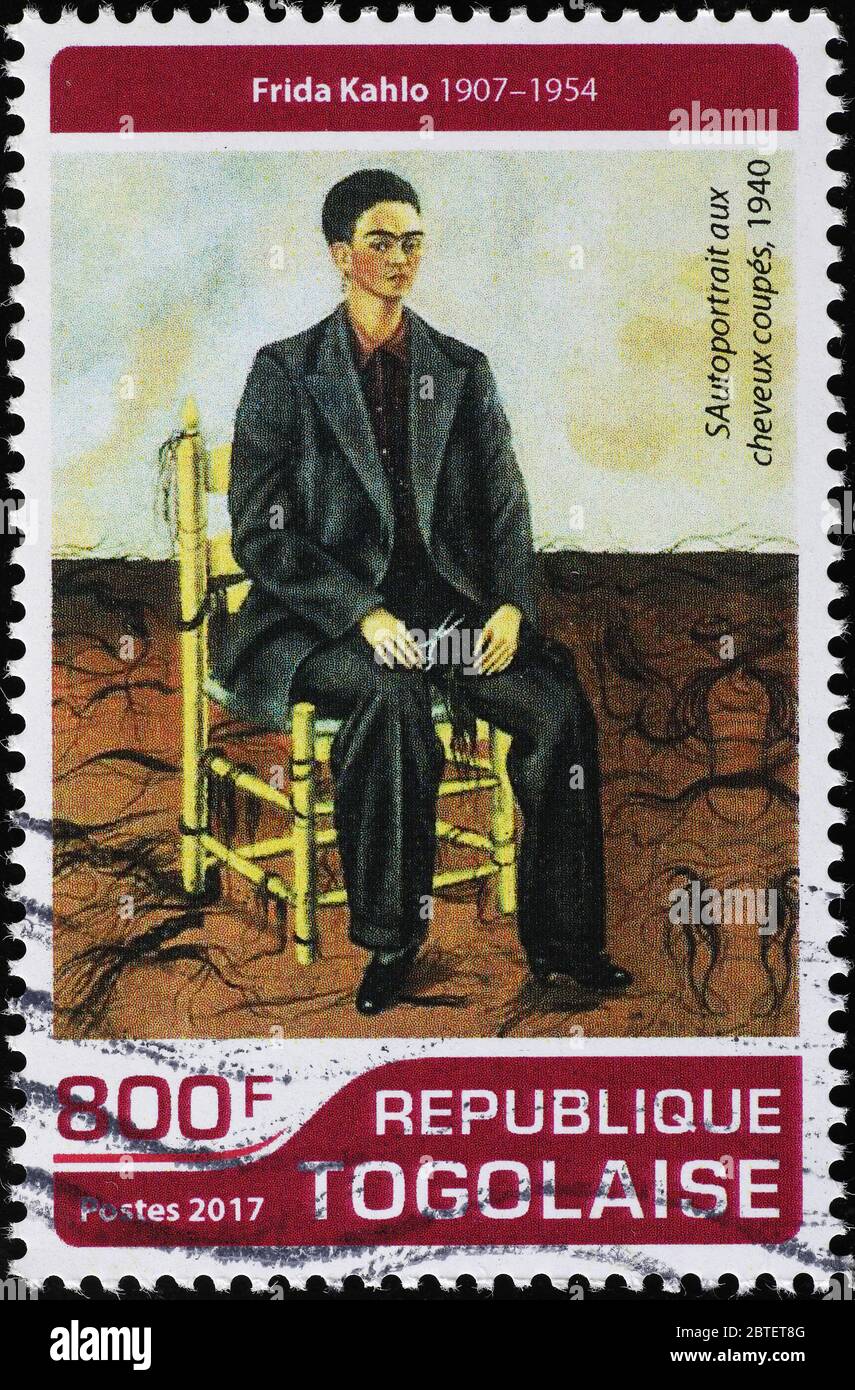 Selbstportrait von Frida Kahlo als Mann auf Briefmarke gekleidet Stockfoto