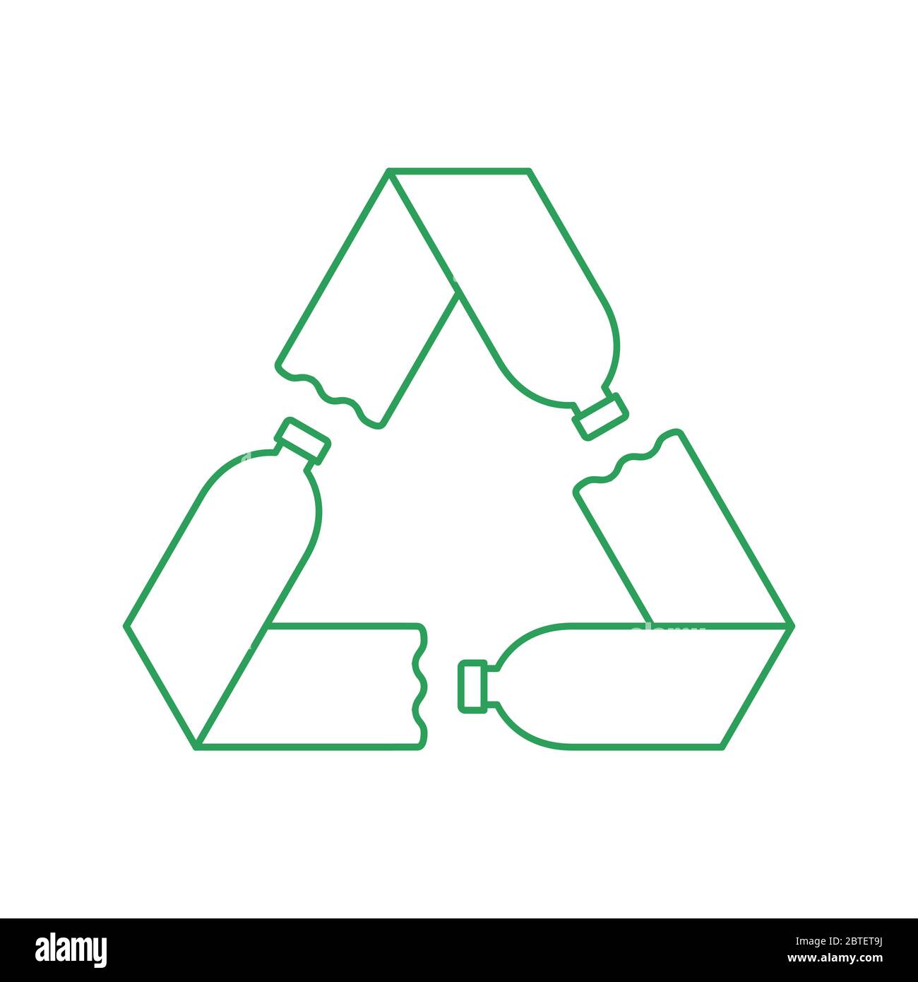 Grünes Recycling-Symbol mit drei Plastikflaschen. Kunststoff-Recycling-Konzept. Mobius-Schleife mit Pfeilen. Umweltfreundliches, wiederverwendbares Haustier. Vektor Stock Vektor