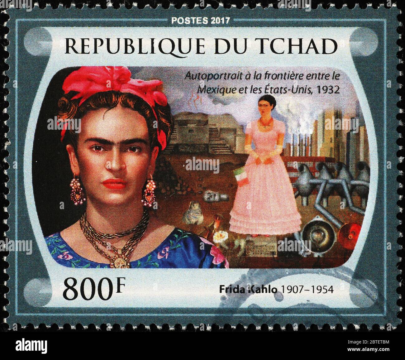 Selbstporträt von Frida Kahlo auf afrikanischer Briefmarke Stockfoto