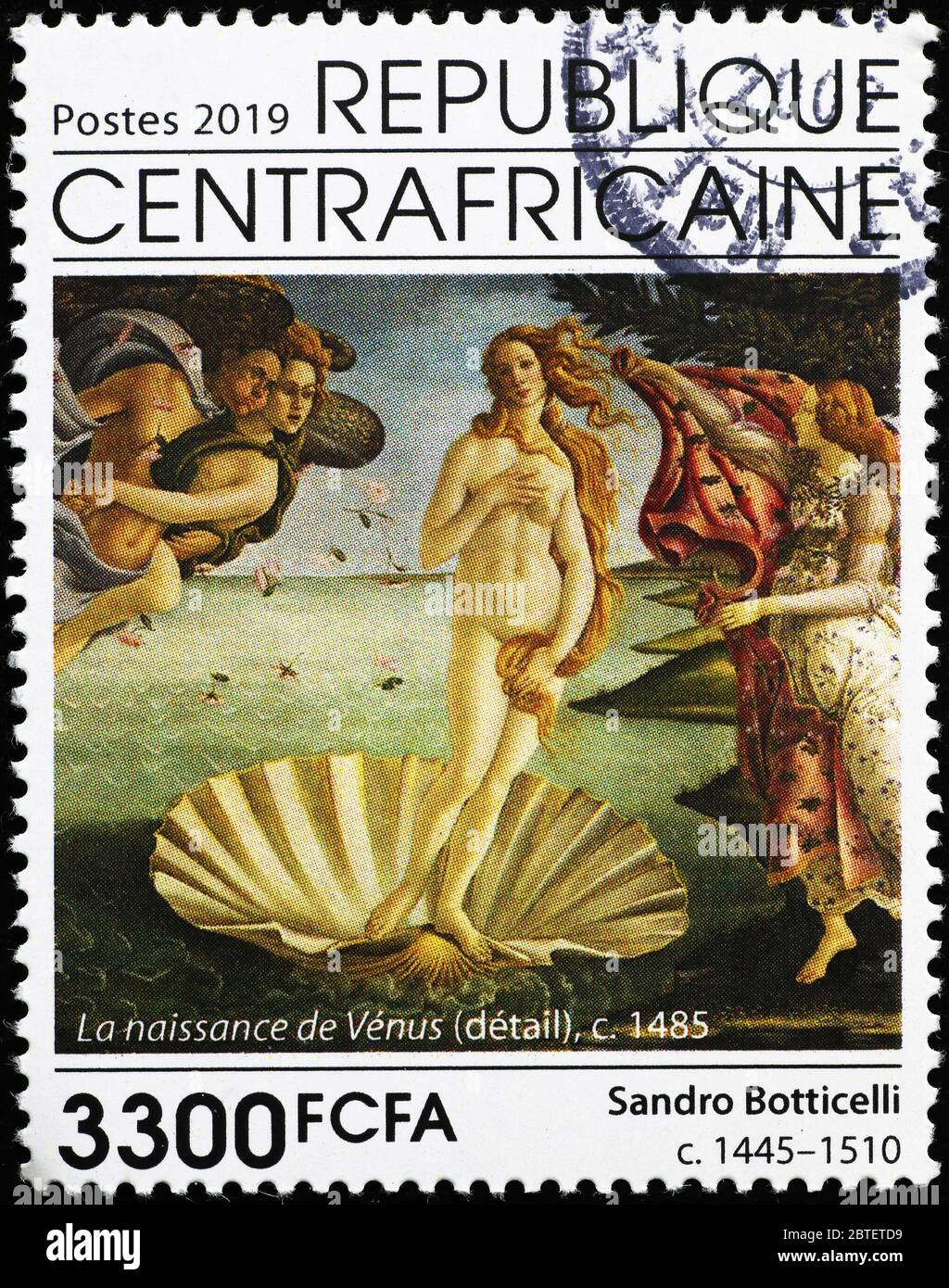 Die Geburt der Venus von Botticelli auf Briefmarke Stockfoto