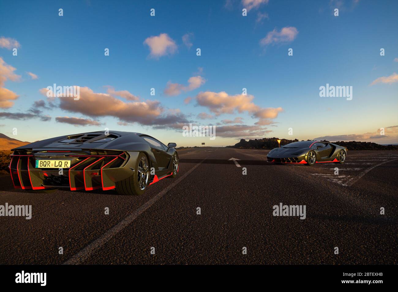 Lamborghini Centenario Fahren auf einer Wüstenstraße Stockfoto