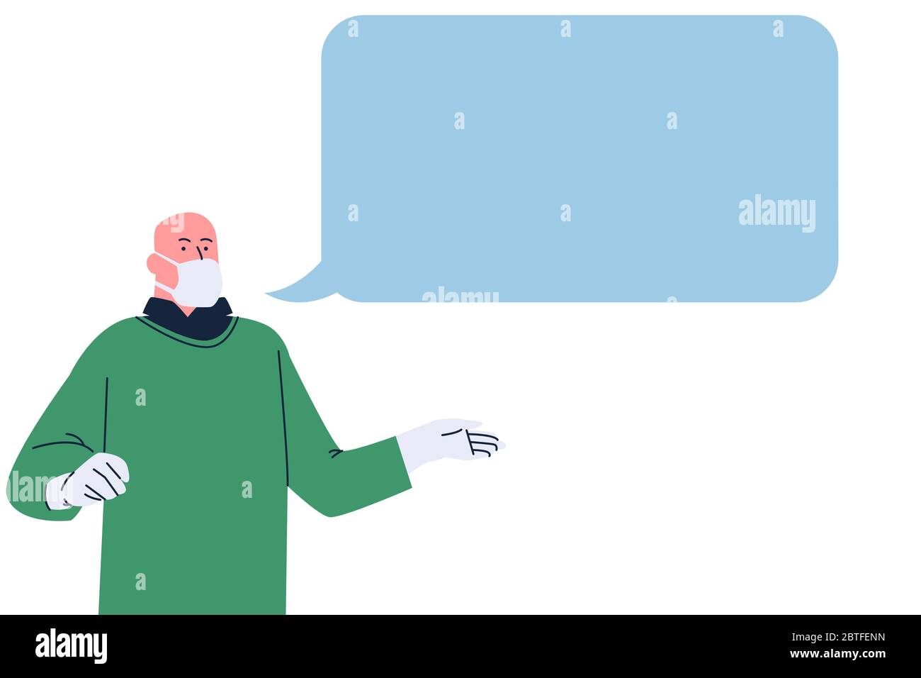 Illustration des männlichen Gesundheitshelfers zeigt Richtlinien während Corona Virus (Covid-19) Grippe-Krankheit-Pandemie auf weißem Hintergrund zu befolgen. Mitarbeiter Stockfoto