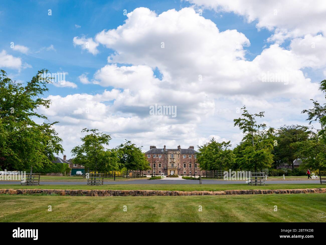 Blick auf das palladianische Herrenhaus Archerfield House, East Lothian, Schottland, Großbritannien Stockfoto