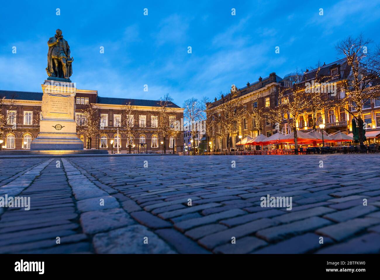 Het Plein Platz in Den Haag mit Statue von Wilhelm dem Schweigenden, Winter, Den Haag, Niederlande Stockfoto