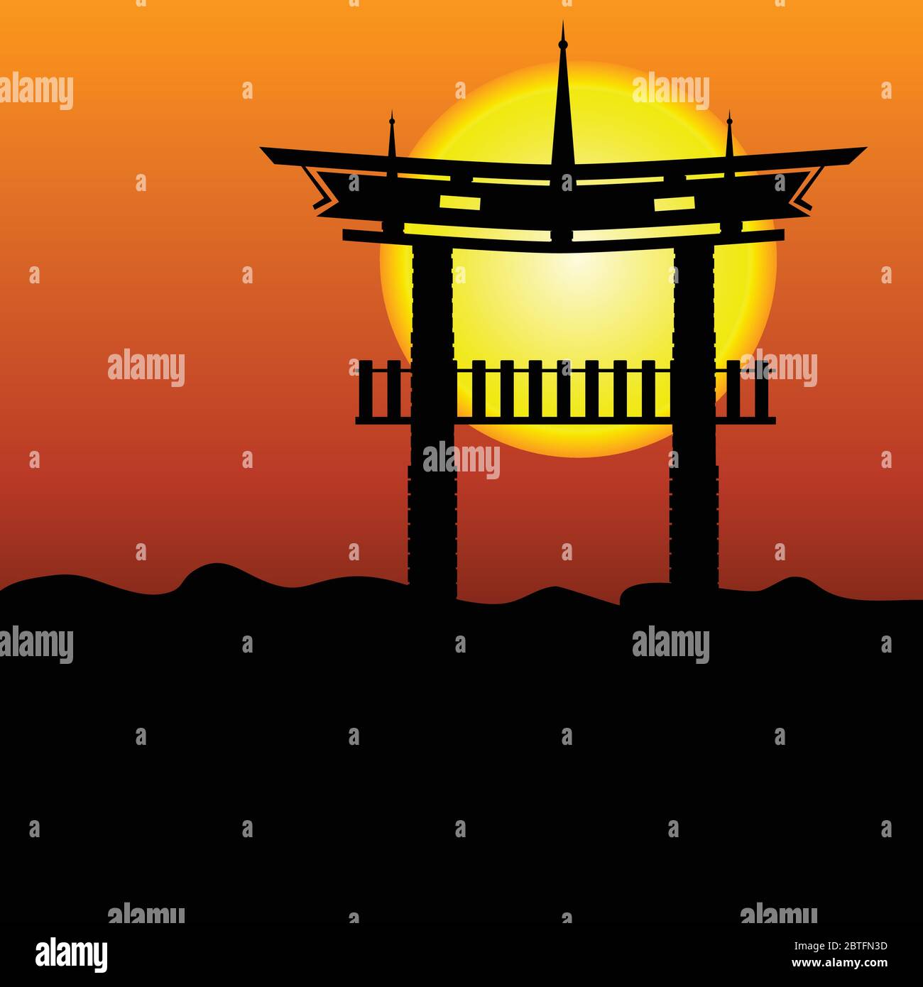 chinesische Konstruktion Illustration Silhouette Vektor mit Sonne eps10 Stock Vektor