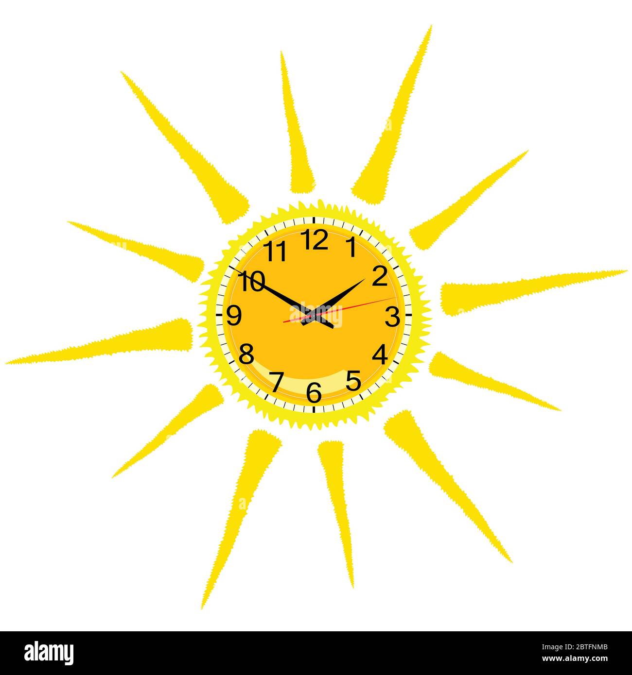 Uhr in gelben Sonne Vektor-Illustration auf weißem Hintergrund Stock Vektor